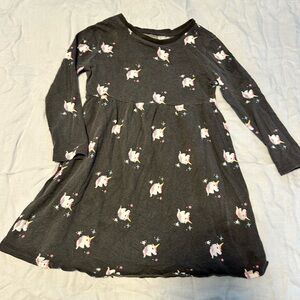 Old Navy Gray Unicorn Print Long Sleeve Dress